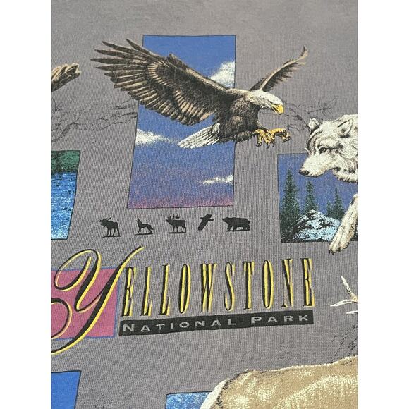 Vintage 1994 Yellowstone T Shirt Unisex Mens M 40” Moose Elk Bear Wolf Eagle - Picture 11 of 16